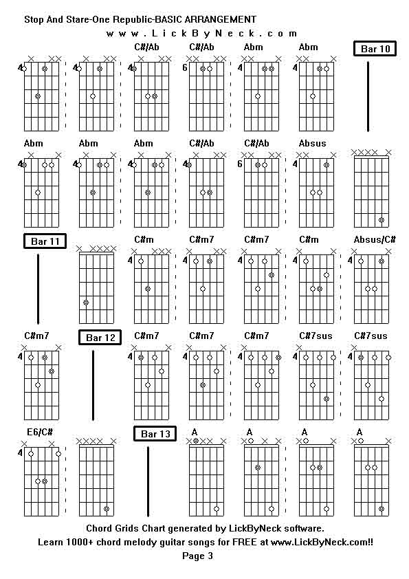 Chord Grids Chart of chord melody fingerstyle guitar song-Stop And Stare-One Republic-BASIC ARRANGEMENT,generated by LickByNeck software.